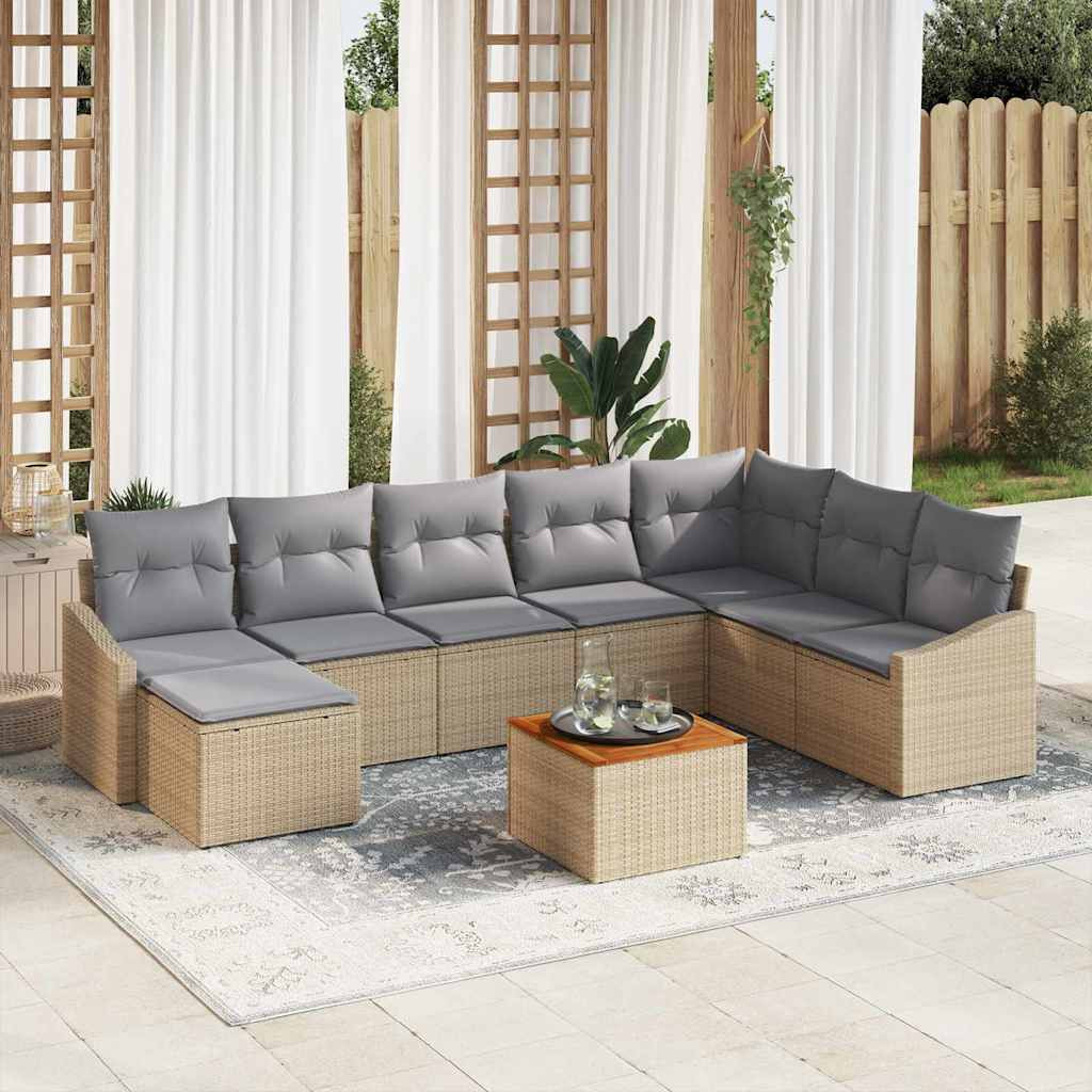 vidaXL Gartensofa-set mit Kissen 9 pcs Beige Poly-Rattan