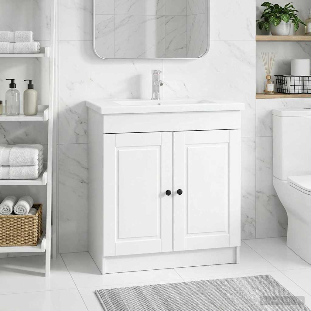 vidaXL Unter dem Waschbecken Badschrank Hochglanz Weiß