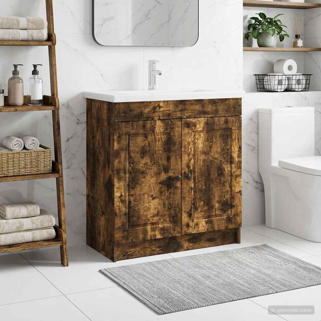 vidaXL Unter dem Waschbecken Badschrank Geräucherte Eiche