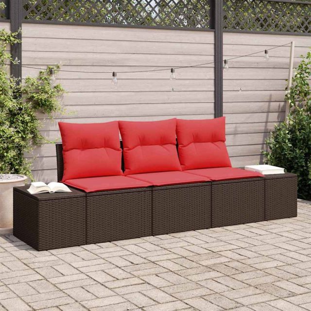 vidaXL Sofa Set mit Kissen 3 pcs Braun Poly-Rattan