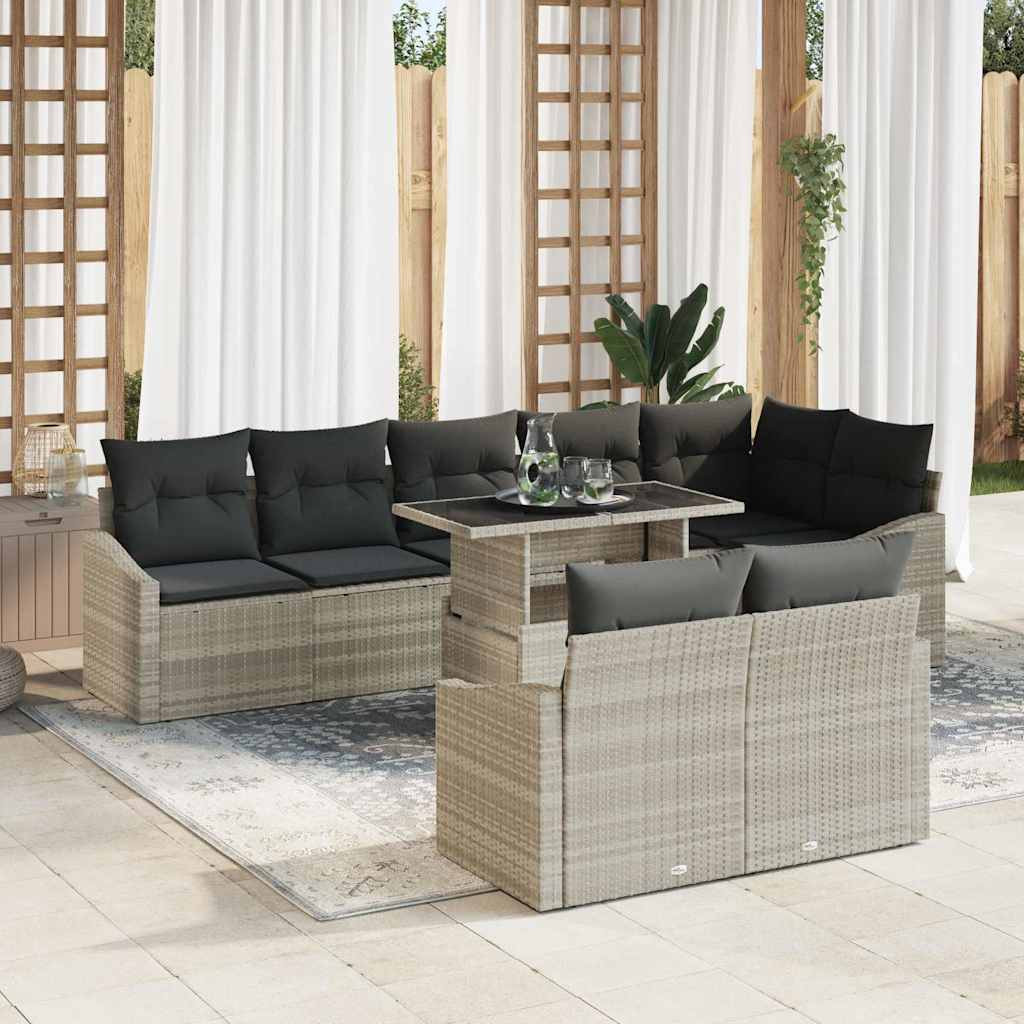 vidaXL Gartensofa-set mit Kissen 9 pcs Hellgrau Poly-Rattan