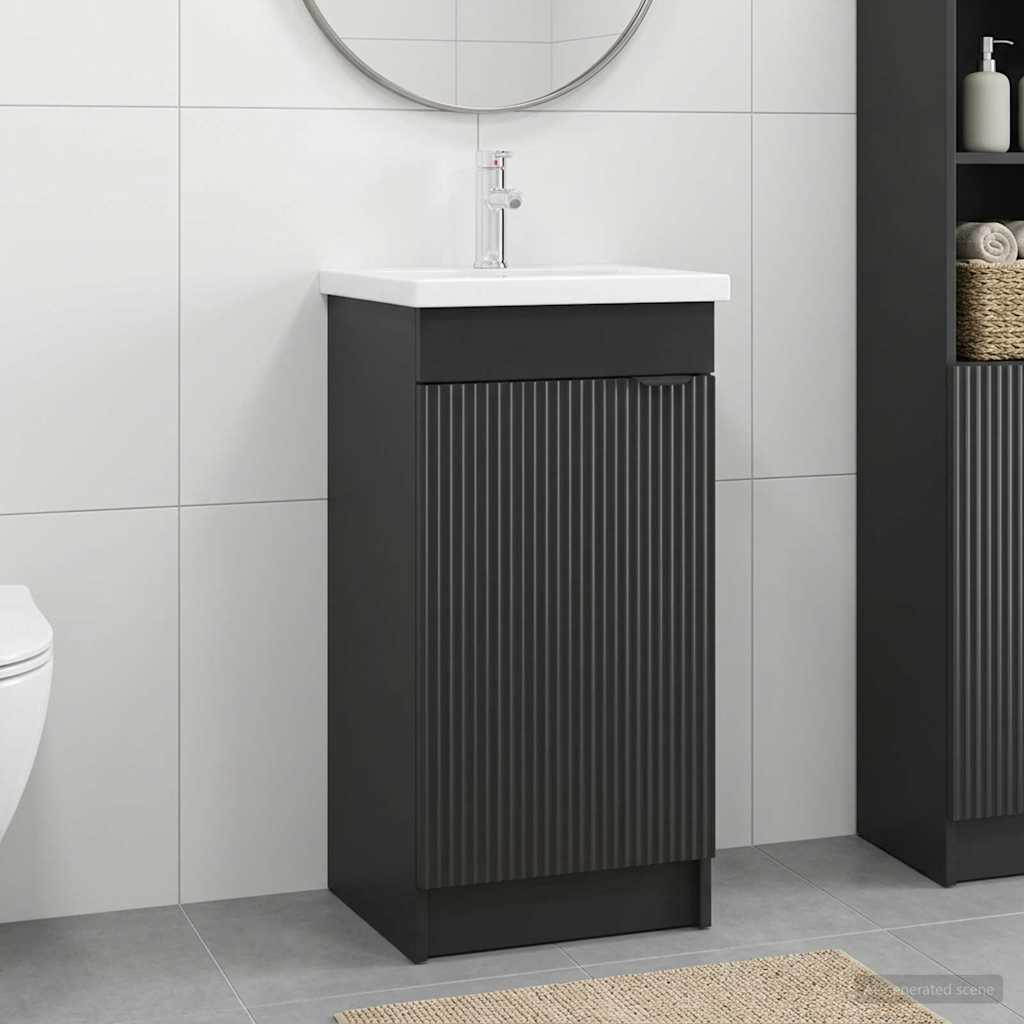 vidaXL Badezimmerschrank mit Waschbecken Schwarz 42 x 40 x 84,5 cm
