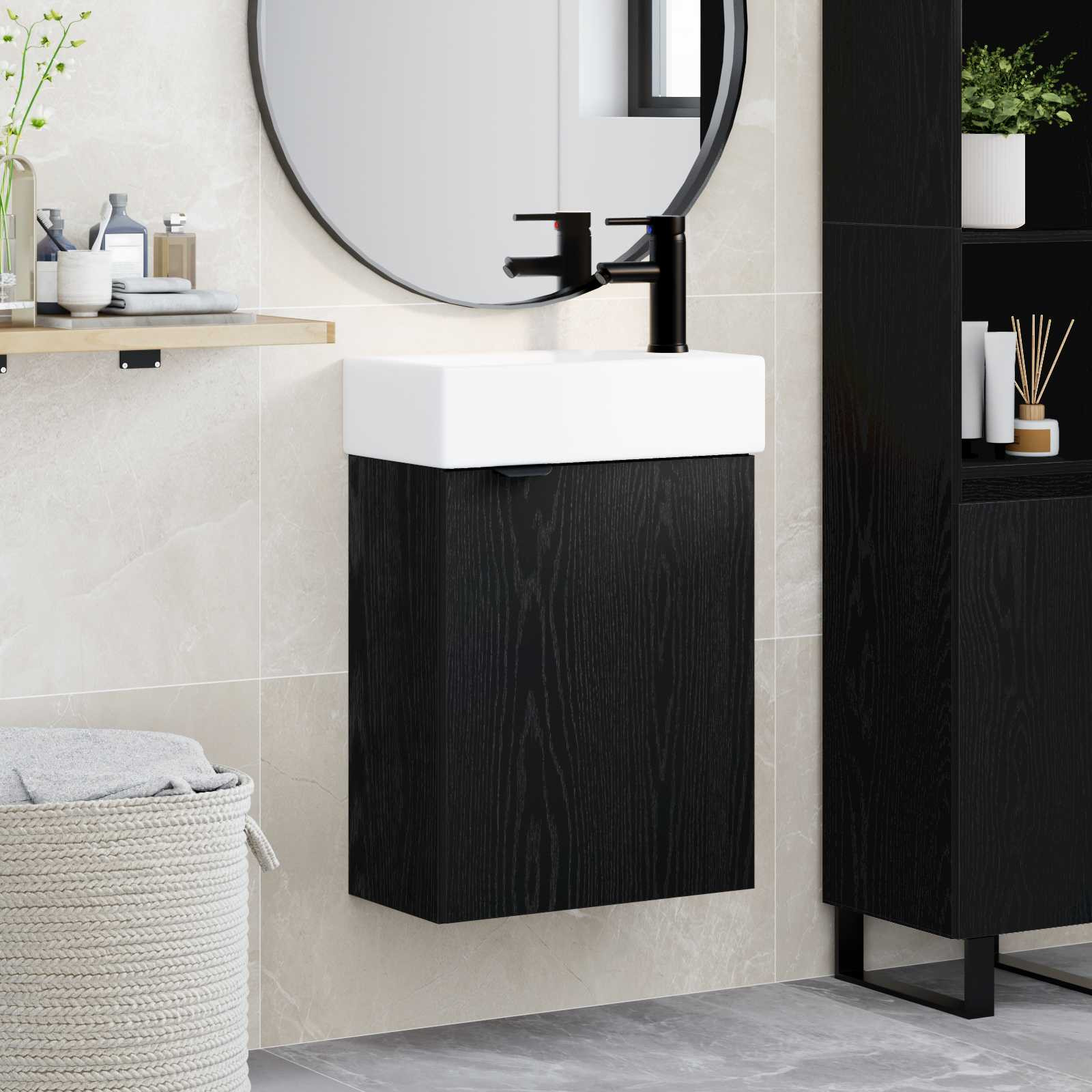 vidaXL Badezimmer Waschtischunterschrank mit Wasserhahn Schwarze Eiche