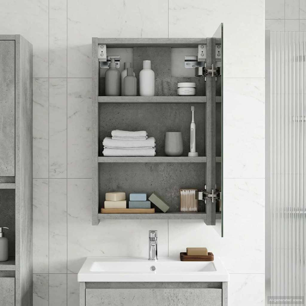 vidaXL Badezimmerspiegelschrank mit Regal Beton Grau 30 x 10,5 x 50 cm