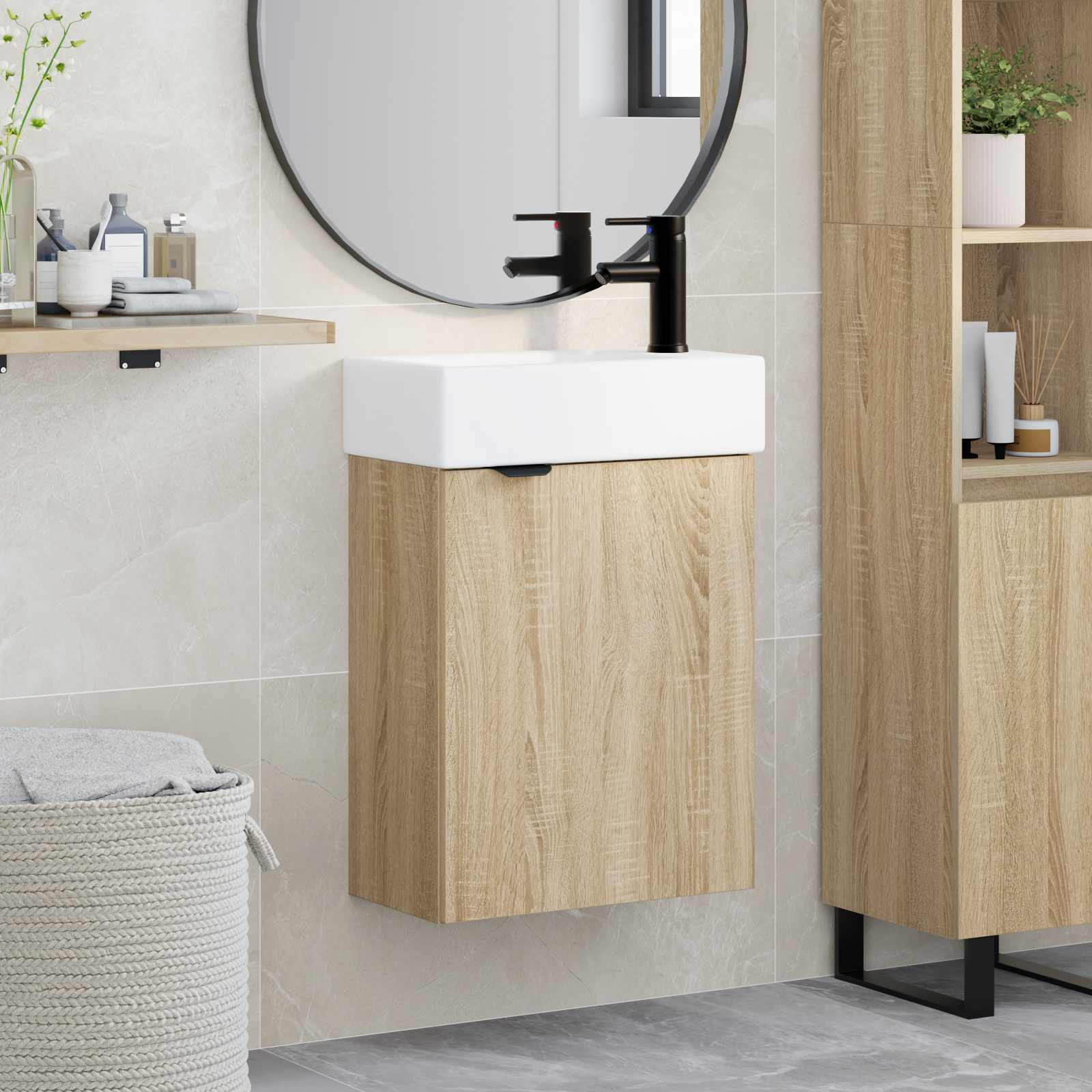vidaXL Badezimmer Waschtischunterschrank mit Wasserhahn Sonoma-Eiche