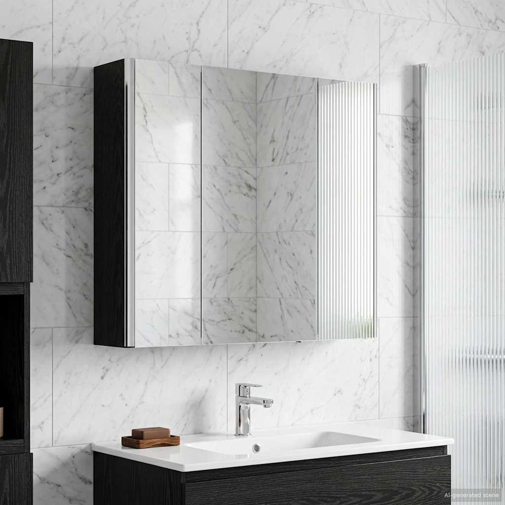 vidaXL Badezimmerspiegelschrank Schwarz Eichen-Optik