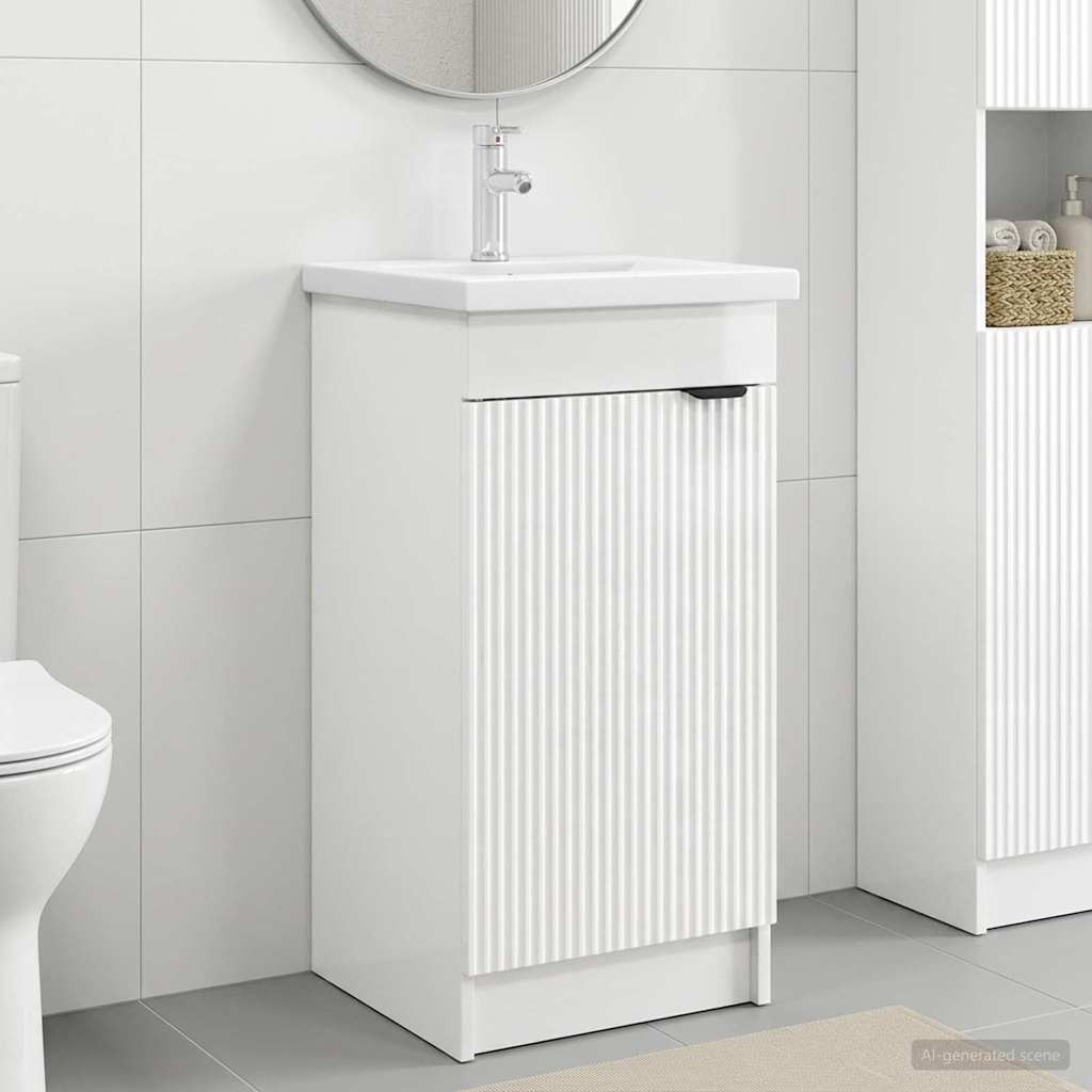 vidaXL Badezimmerschrank mit Waschbecken Hochglanz Weiß
