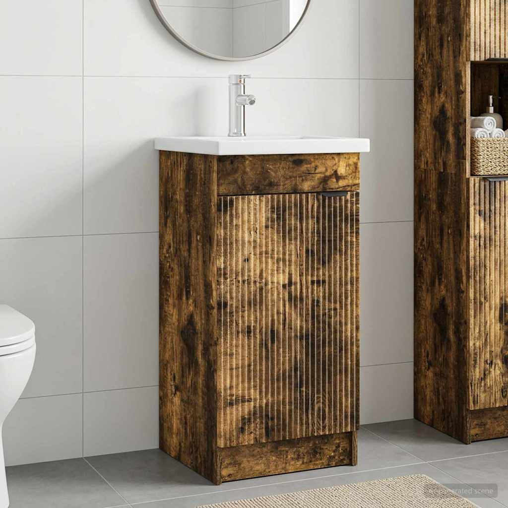 vidaXL Badezimmerschrank mit Waschbecken Geräucherte Eiche