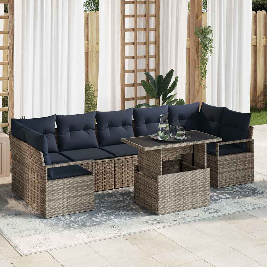 vidaXL Garten-Sofa-Set 8 pcs Grau und Marineblau Poly-Rattan