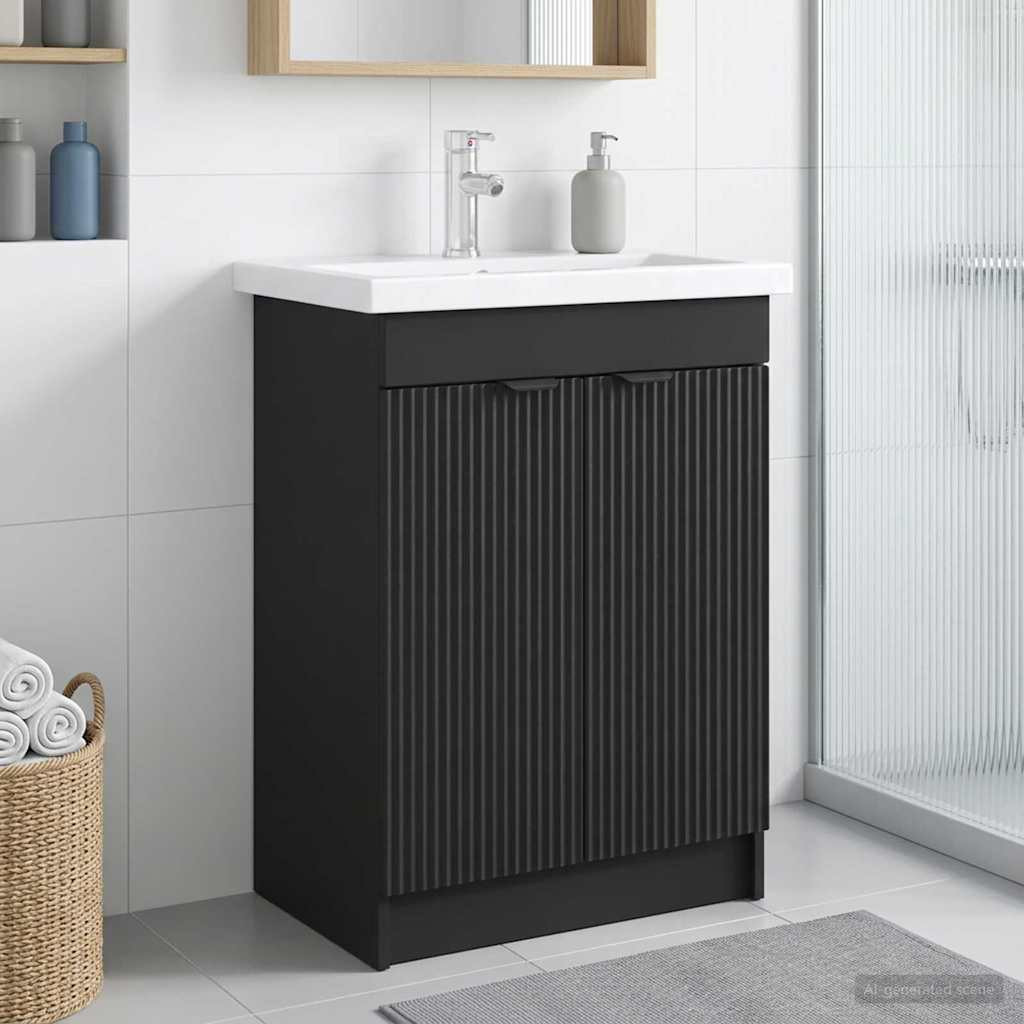 vidaXL Unter dem Waschbecken Badschrank Schwarz 56 x 37,5 x 81 cm