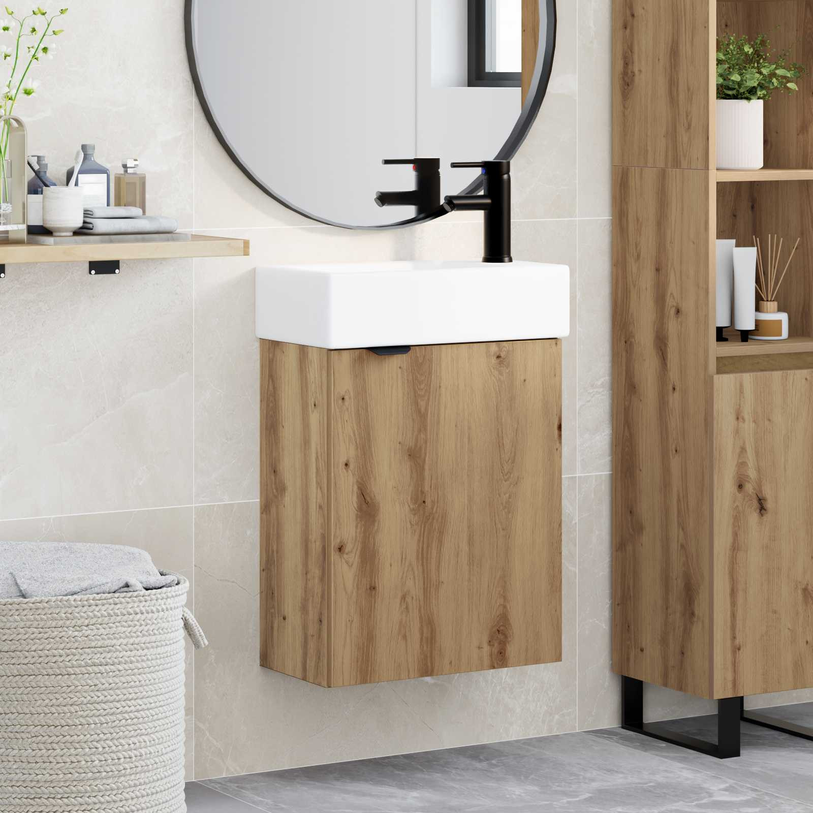 vidaXL Badezimmer Waschtischunterschrank mit Wasserhahn Artisan-Eiche