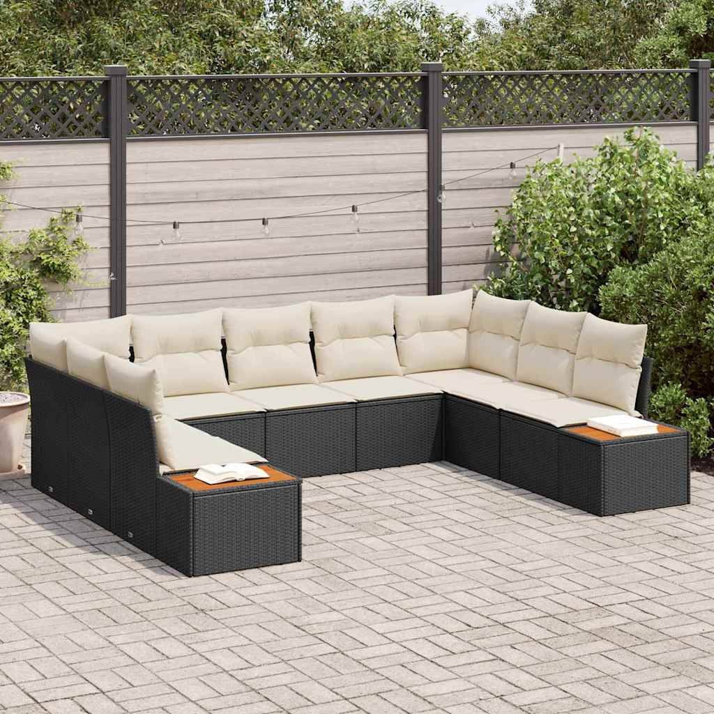 vidaXL Gartensofa-set mit Kissen 9 pcs Schwarz Poly Rattan