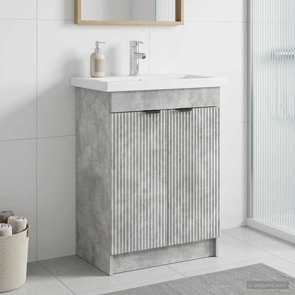 vidaXL Unter dem Waschbecken Badschrank Betongrau 56 x 37,5 x 81 cm