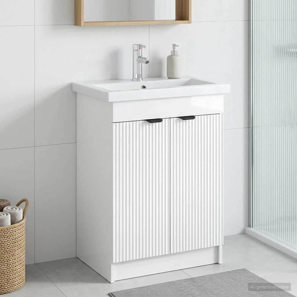 vidaXL Unter dem Waschbecken Badschrank Hochglanz Weiß