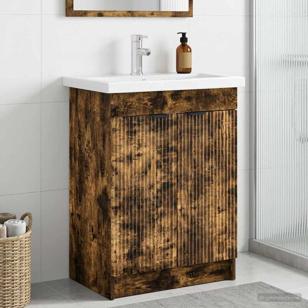 vidaXL Unter dem Waschbecken Badschrank Geräucherte Eiche