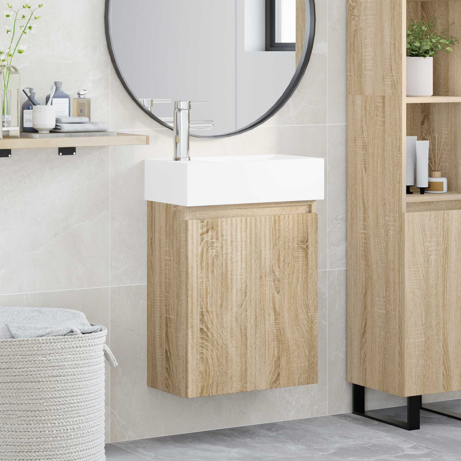 vidaXL Badezimmer Waschtischunterschrank mit Wasserhahn Sonoma-Eiche