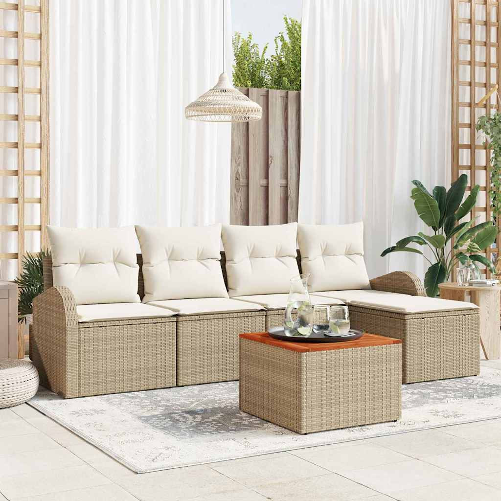 vidaXL Gartensofa-set mit Kissen 6 pcs Beige Poly-Rattan
