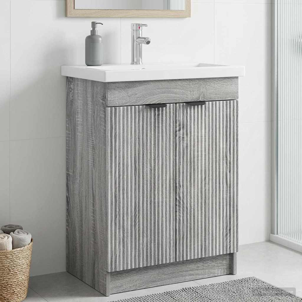 vidaXL Unter dem Waschbecken Badschrank Grau Sonoma 56 x 37,5 x 81 cm