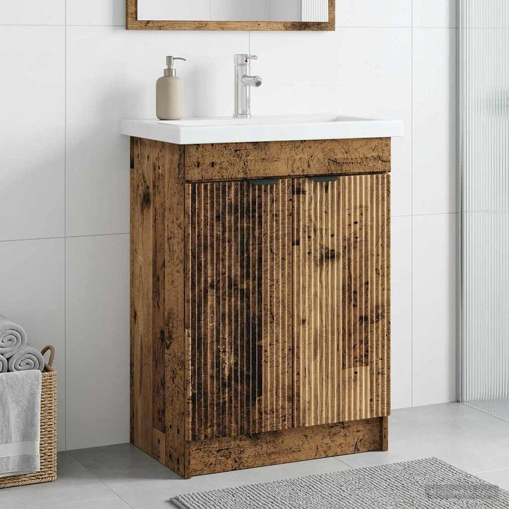 vidaXL Unter dem Waschbecken Badschrank Altholz 56 x 37,5 x 81 cm
