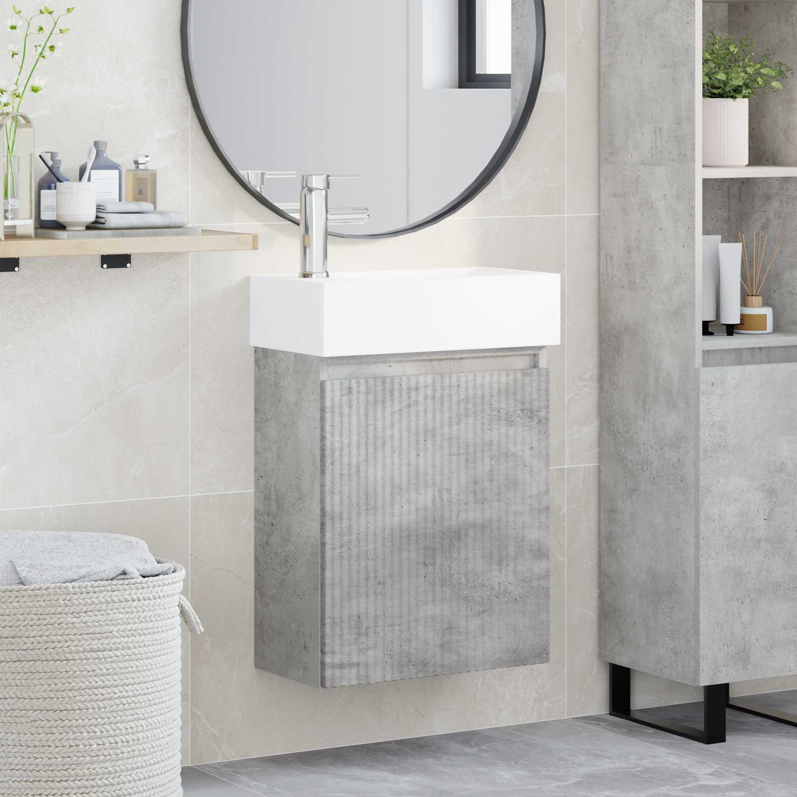 vidaXL Badezimmer Waschtischunterschrank mit Wasserhahn Betongrau