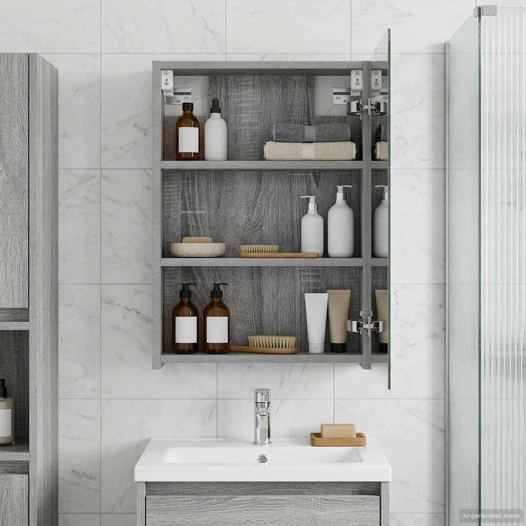 vidaXL Badezimmerspiegelschrank Graues Sonoma 40 x 10,5 x 60,5 cm