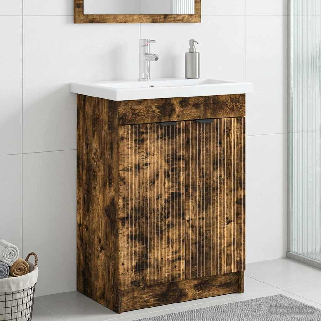 vidaXL Unter dem Waschbecken Badschrank Geräucherte Eiche