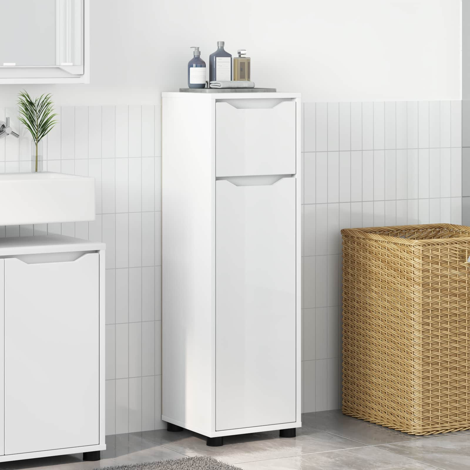 vidaXL Badezimmerschrank mit Tür Weiß 30,5 x 30 x 101 cm Holzwerkstoff