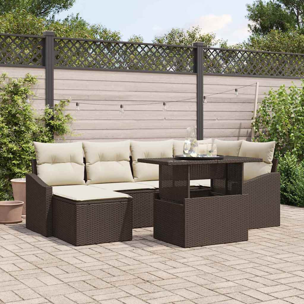 vidaXL Garten-Sofa-Set mit Kissen 7 pcs Braun und Creme