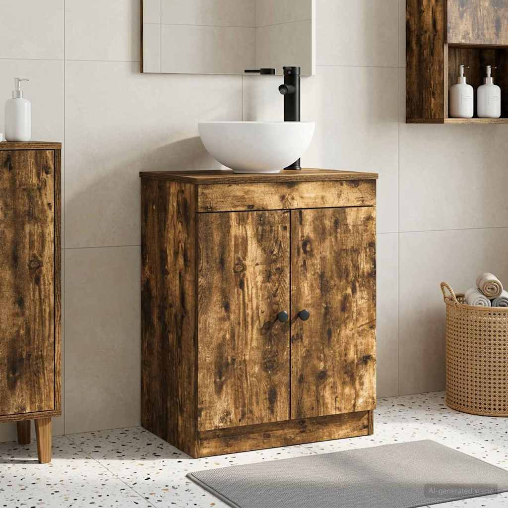 vidaXL Badezimmerschrank mit Waschbecken Geräucherte Eiche