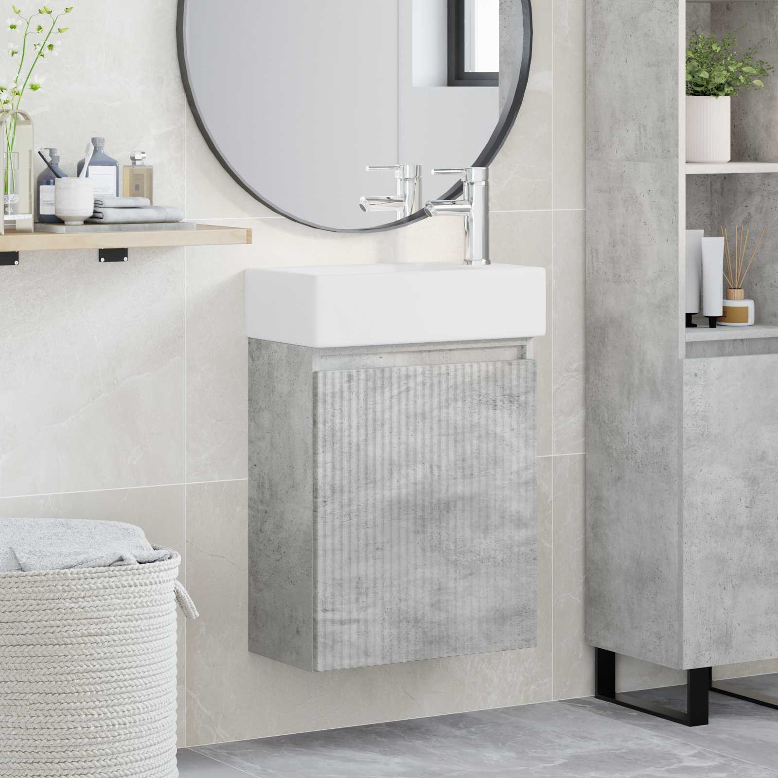 vidaXL Badezimmer Waschtischunterschrank mit Wasserhahn Betongrau