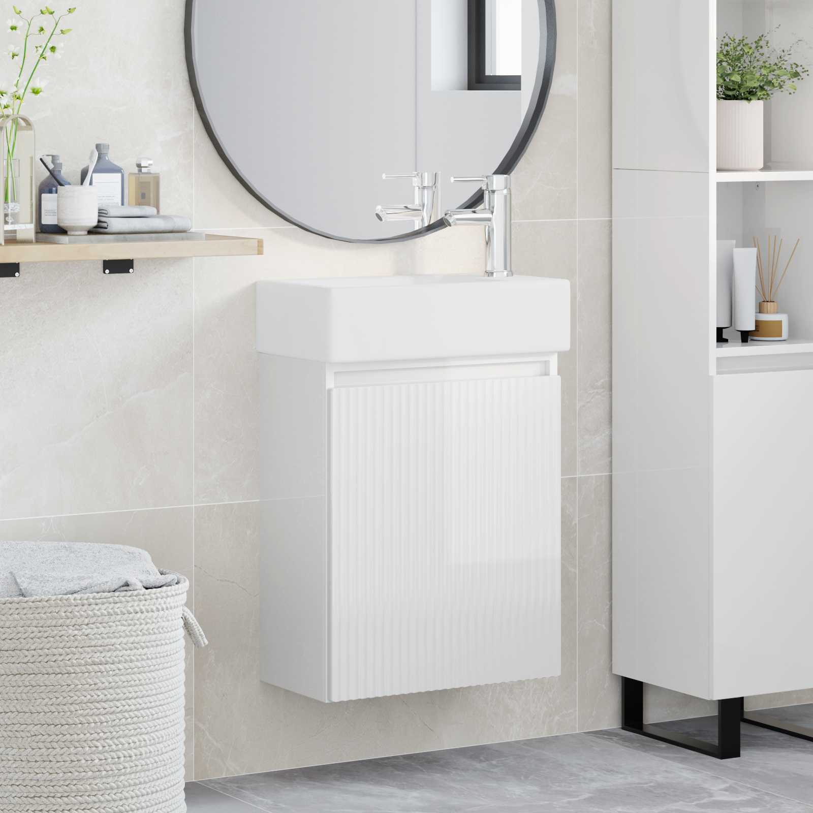 vidaXL Badezimmer Waschtischunterschrank mit Wasserhahn Hochglanz Weiß