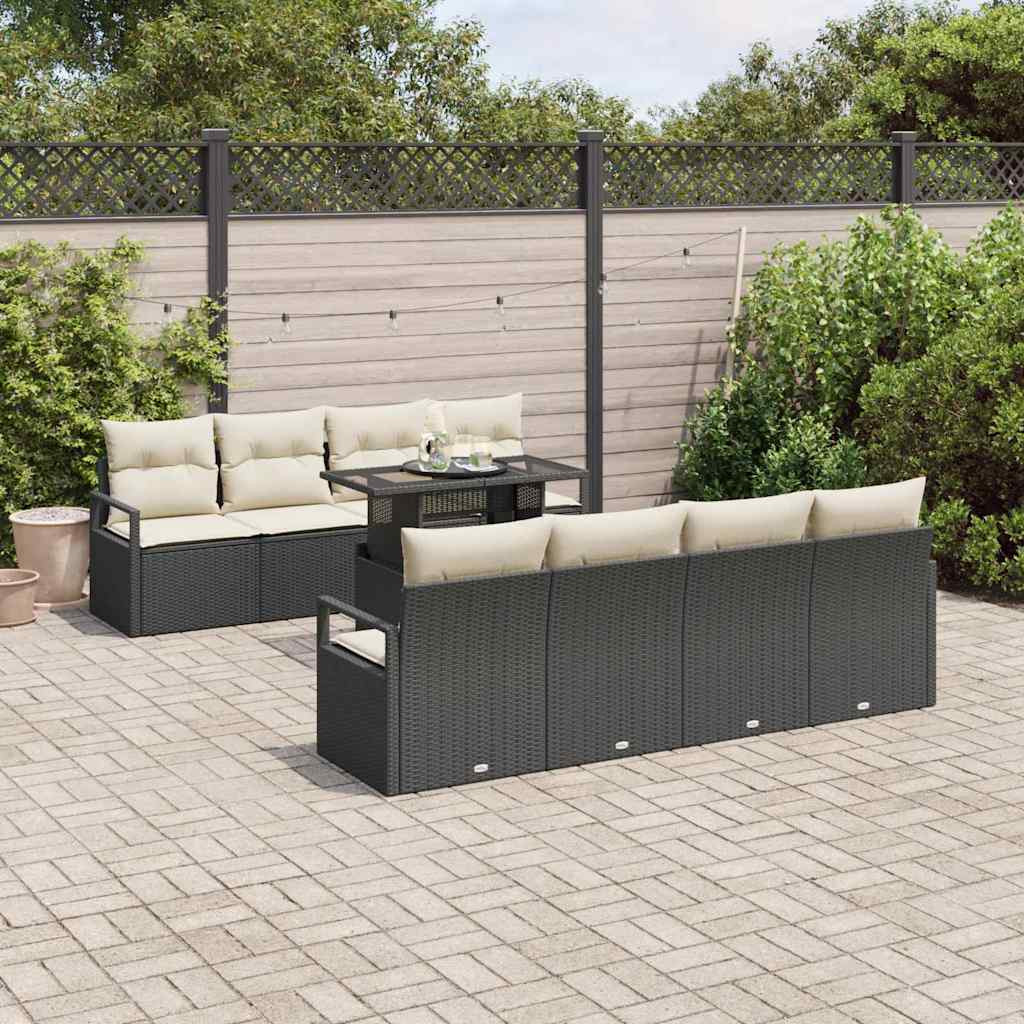 vidaXL Gartensofa-set mit Speicher 9 pcs Schwarz und Creme Poly-Rattan