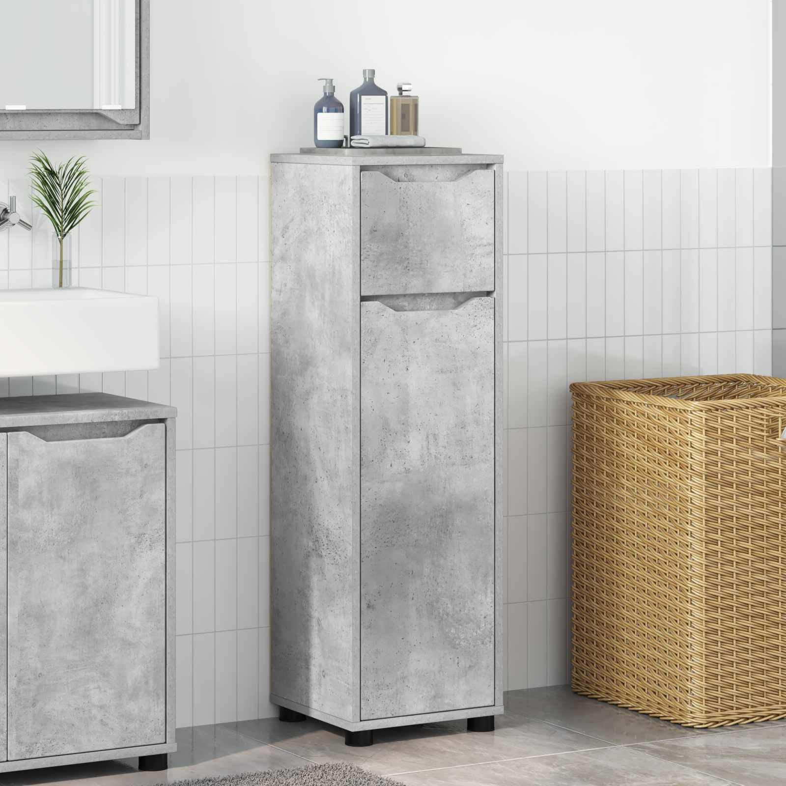 vidaXL Badezimmerschrank Beton Grau 30,5 x 30 x 101 cm Holzwerkstoff