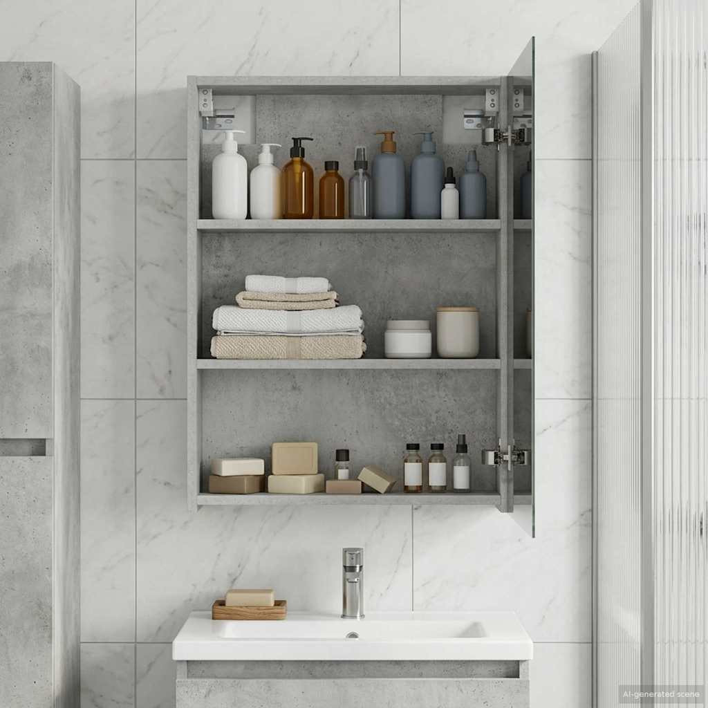 vidaXL Badezimmerspiegelschrank mit Regal Beton Grau 50 x 14,5 x 70 cm