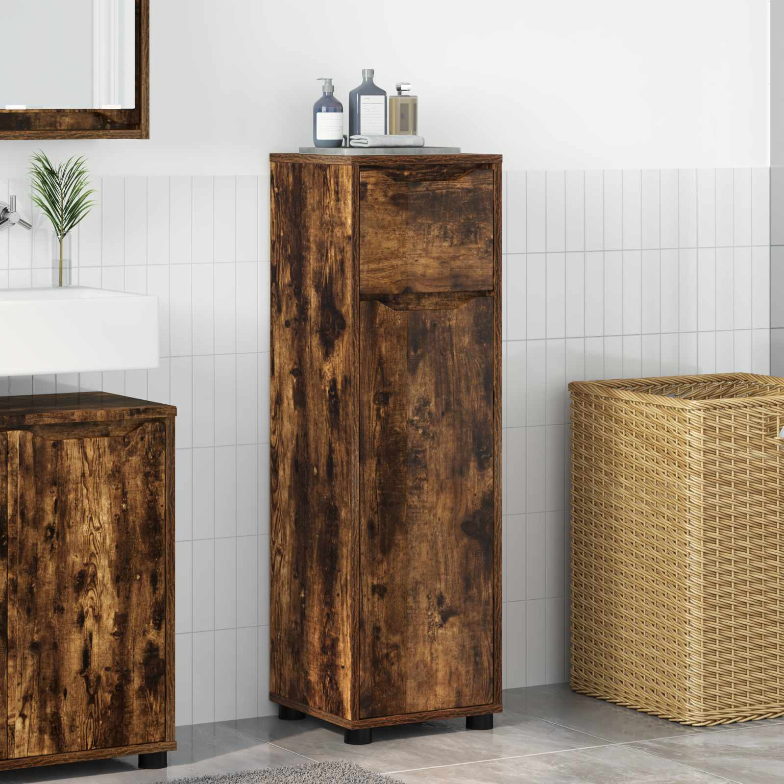 vidaXL Badezimmerschrank mit Tür Geräucherte Eiche 30,5 x 30 x 101 cm