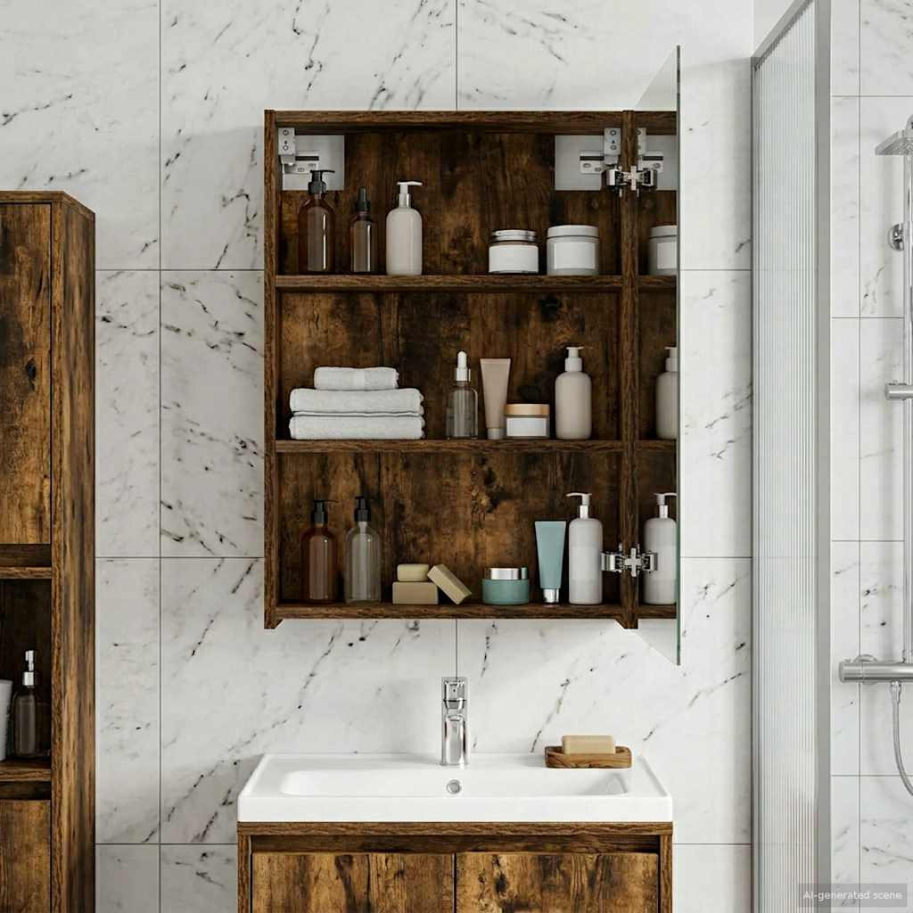 vidaXL Badezimmerspiegelschrank Geräucherte Eiche 50 x 14,5 x 70 cm