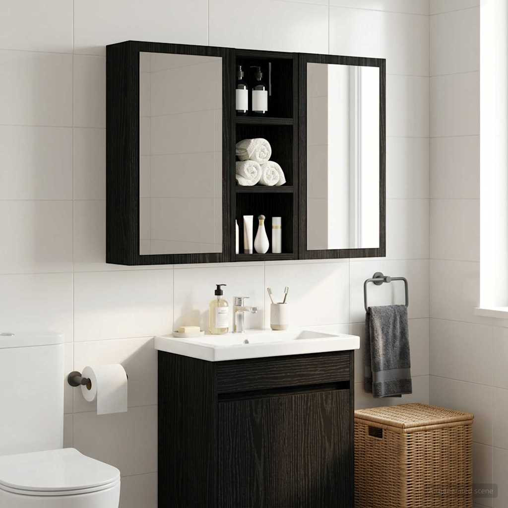vidaXL Badezimmer-Wandschrank mit Regal Schwarze Eiche 20 x 10 x 50 cm