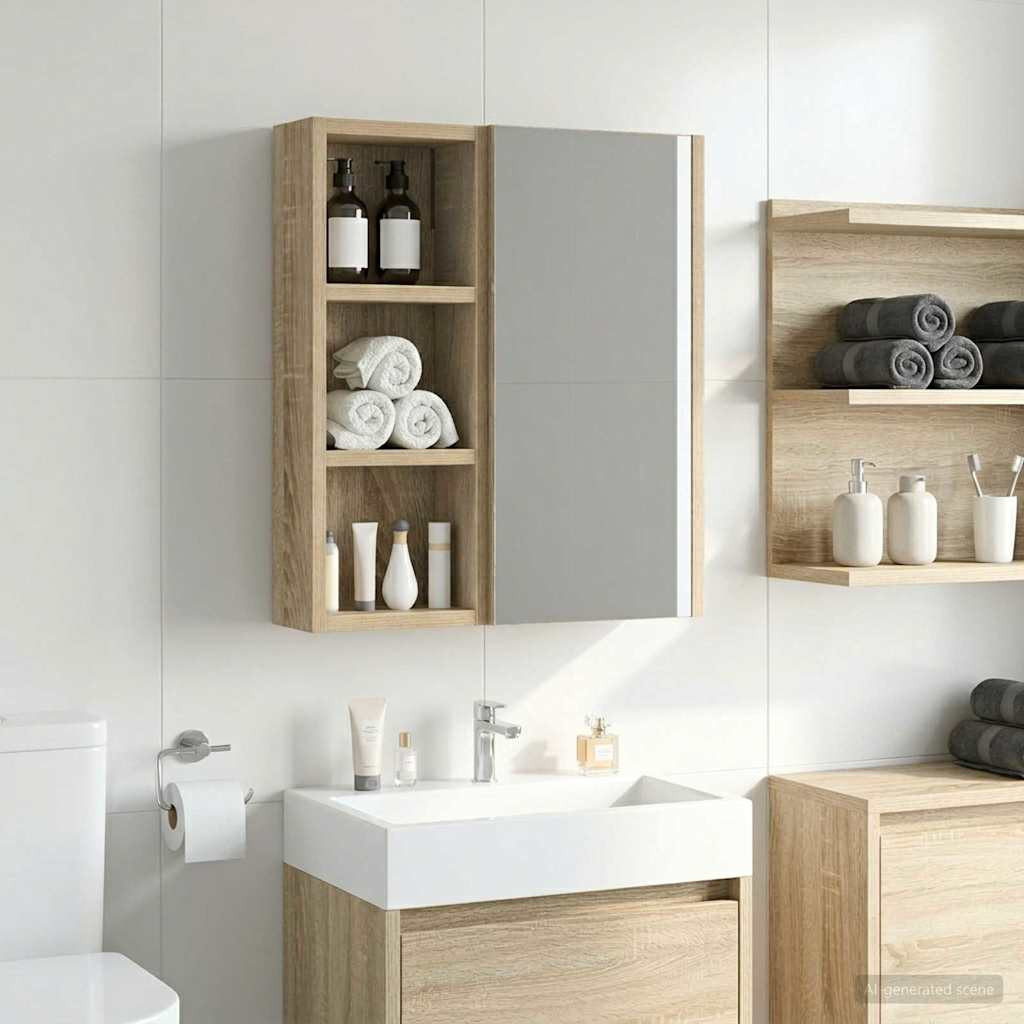 vidaXL Badezimmer-Wandschrank mit Regal Sonoma-Eiche 20 x 10 x 50 cm