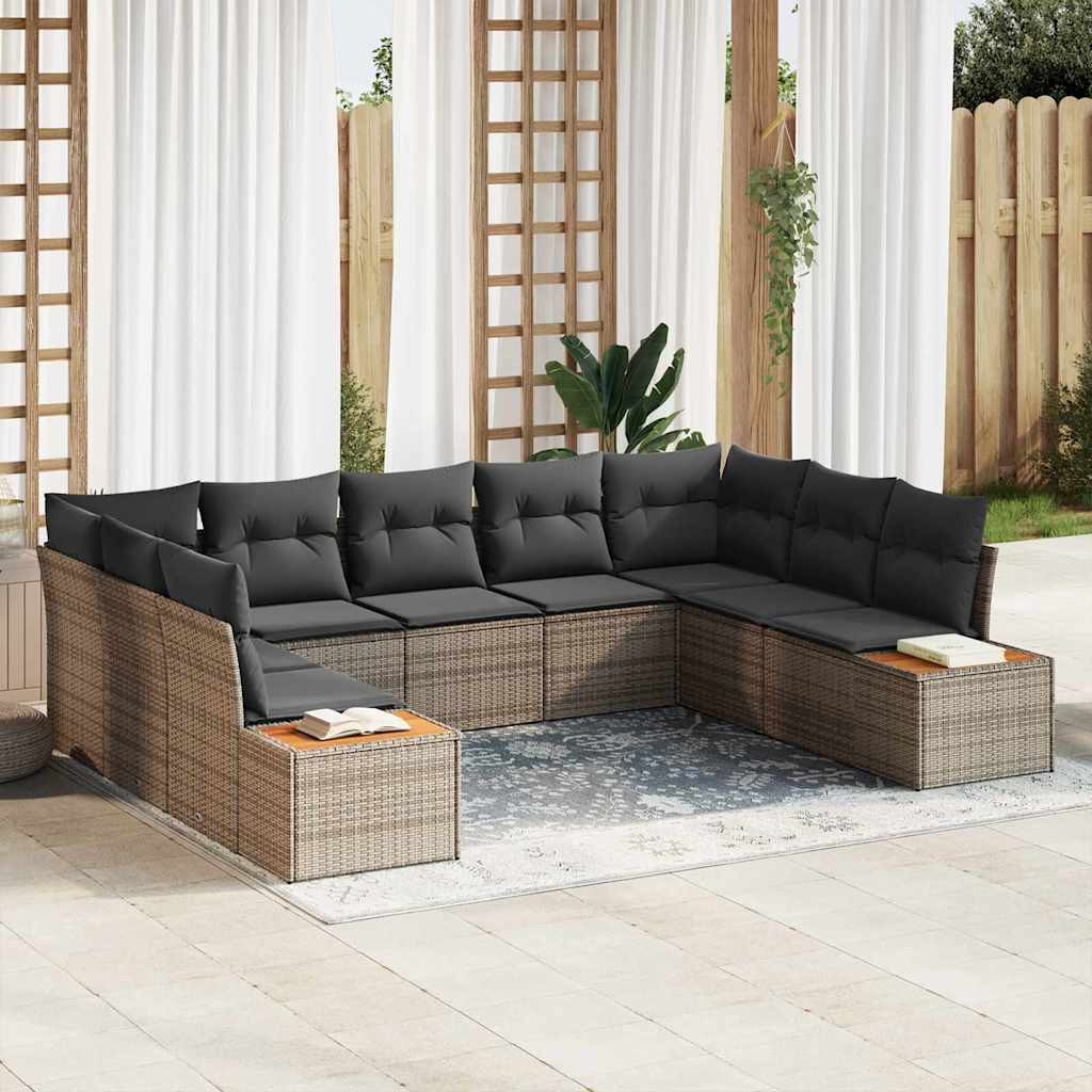 vidaXL Gartensofa-set mit Kissen 9 pcs Grau Poly Rattan