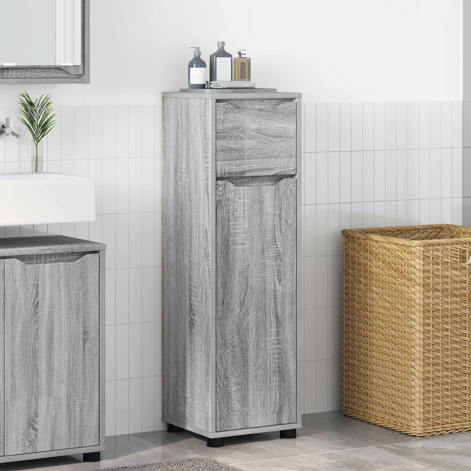 vidaXL Badezimmerschrank mit Regal Graues Sonoma 30,5 x 30 x 101 cm