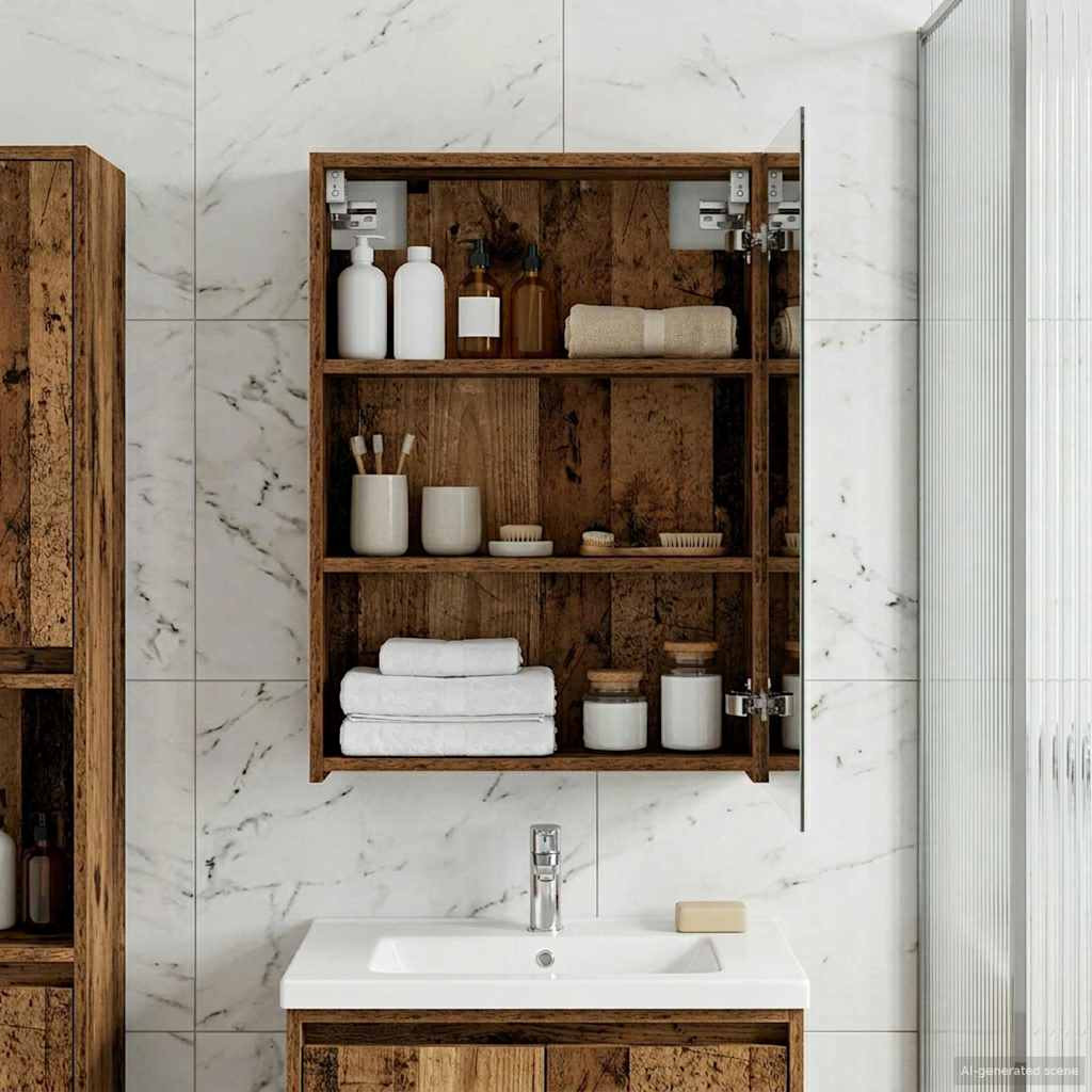 vidaXL Badezimmerspiegelschrank mit Regal Altholz 50 x 14,5 x 70 cm