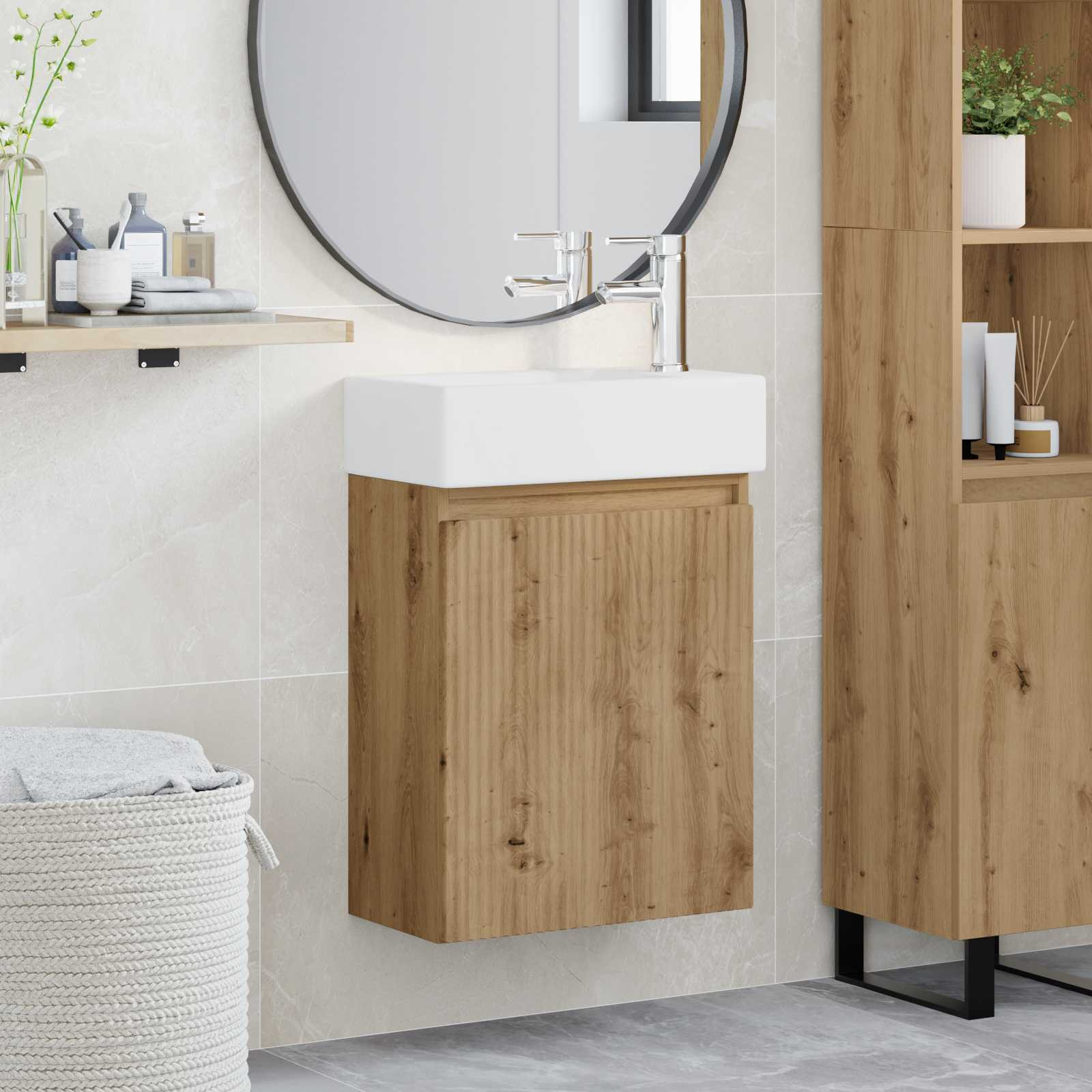 vidaXL Badezimmer Waschtischunterschrank mit Wasserhahn Artisan-Eiche