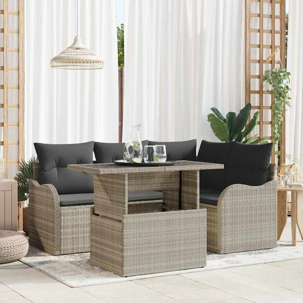 vidaXL Outdoortisch-Set mit Kissen 5 pcs Hellgrau Poly Rattan