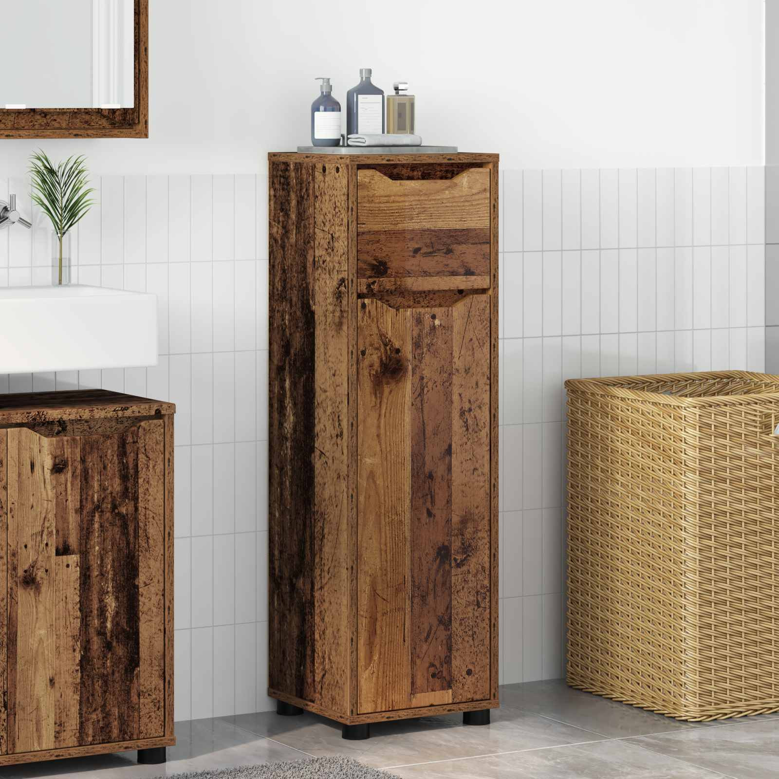 vidaXL Badezimmerschrank Altholz 30,5 x 30 x 101 cm Holzwerkstoff