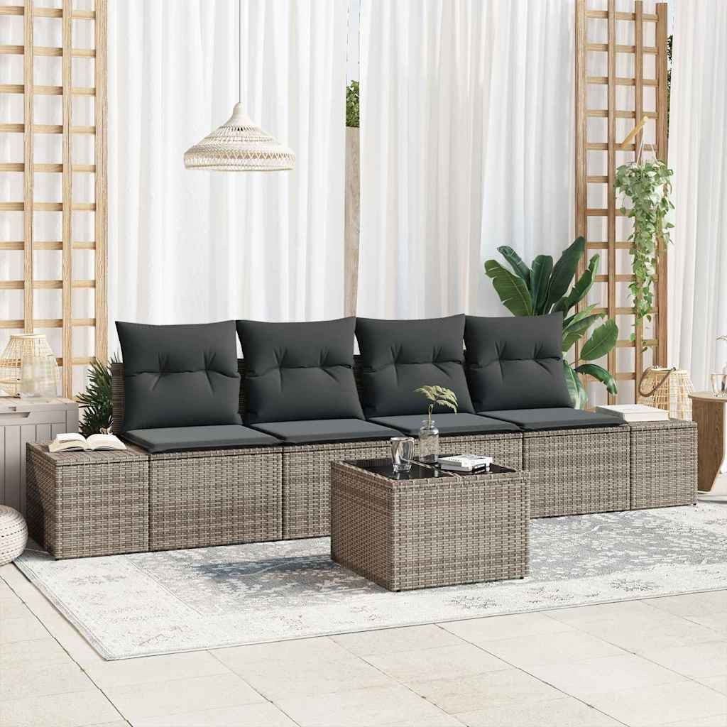 vidaXL Sofa Set mit Kissen mit Kissen 5 pcs Grau Poly Rattan