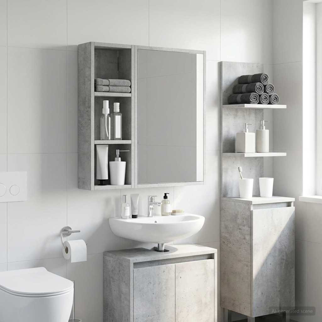 vidaXL Badezimmer-Wandschrank mit Regal Betongrau 20 x 10 x 60,5 cm