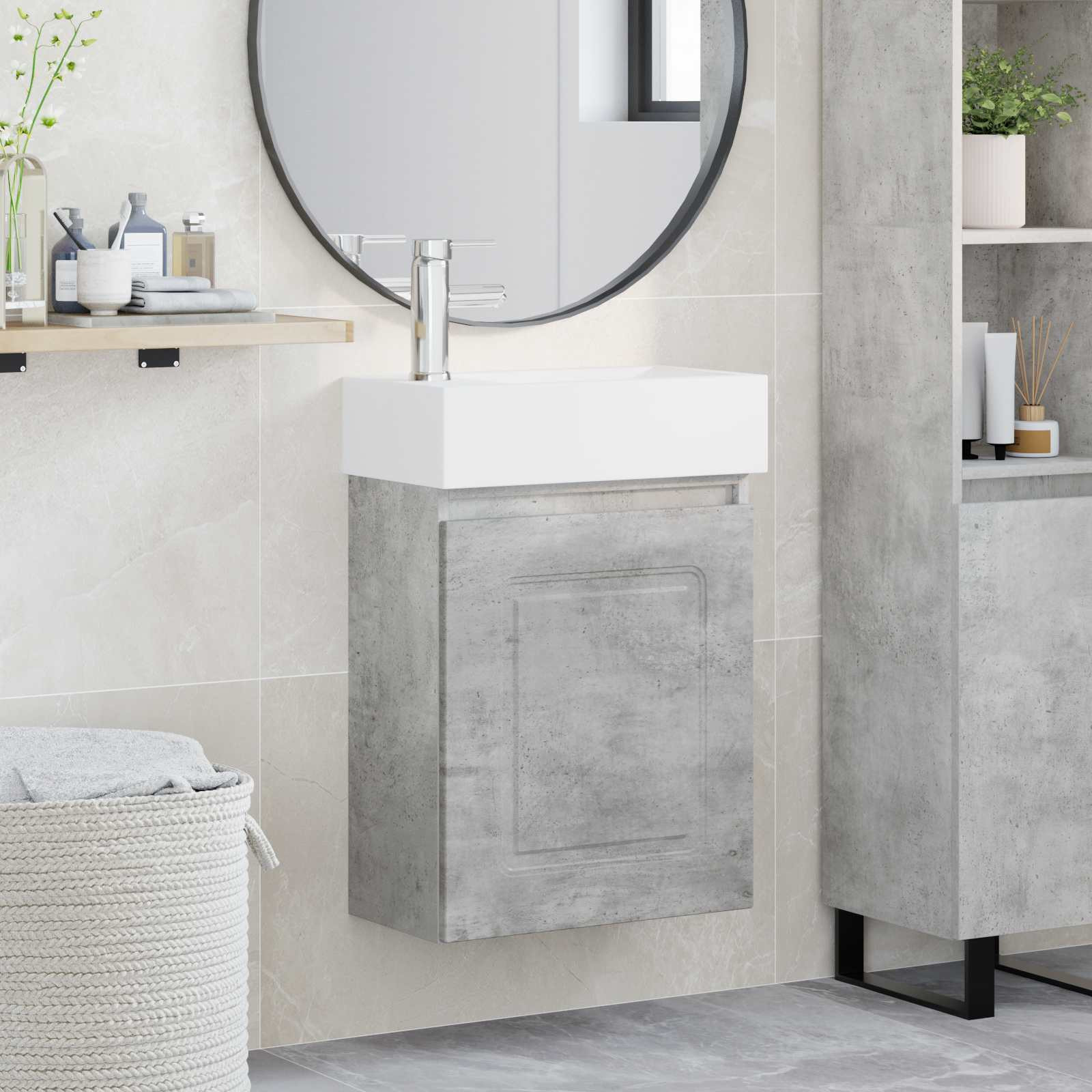 vidaXL Badezimmer Waschtischunterschrank mit Wasserhahn Betongrau