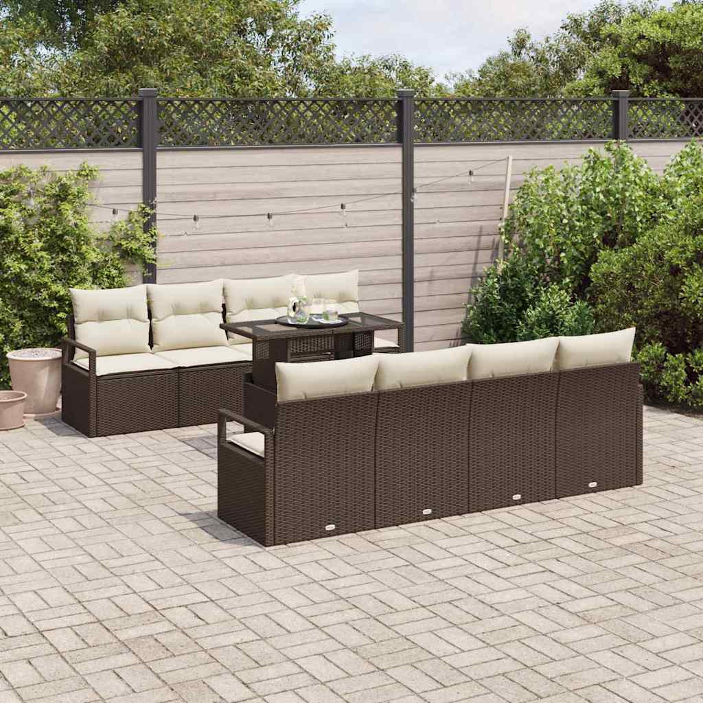 vidaXL Garten-Sofa-Set mit Kissen 7 pcs Braun und Creme Poly-Rattan