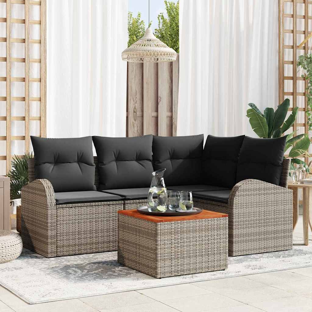 vidaXL Gartensofa-set mit Kissen 5 pcs Grau Poly-Rattan