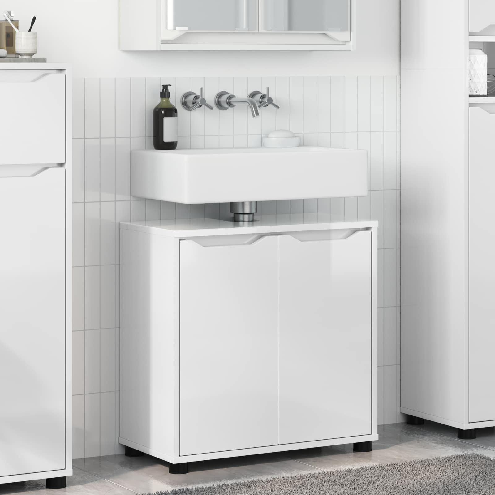 vidaXL Badezimmerwaschbecken-Schrank Hochglanz Weiß 60 x 30 x 60 cm